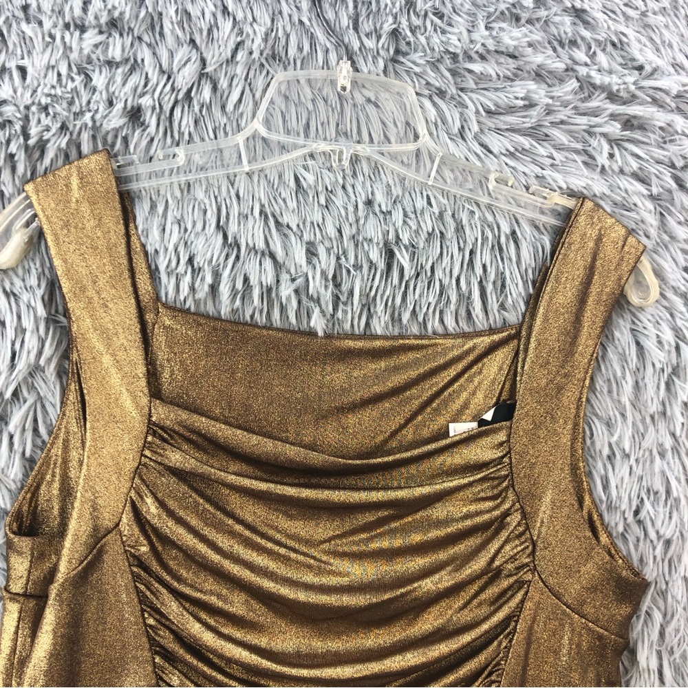 Libra Top Womens Medium Metallic Gold Drape Front Sleeveless Blouse - Picture 7 of 9